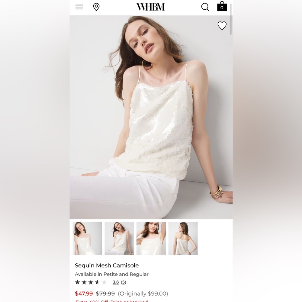 White House Black Market Sequin Camisole in White